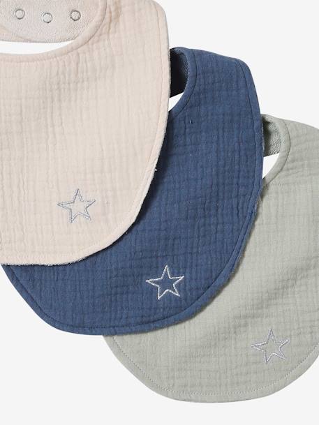 Lot 3 bavoirs naissance en gaze de coton lot bleu+lot rose - vertbaudet enfant 