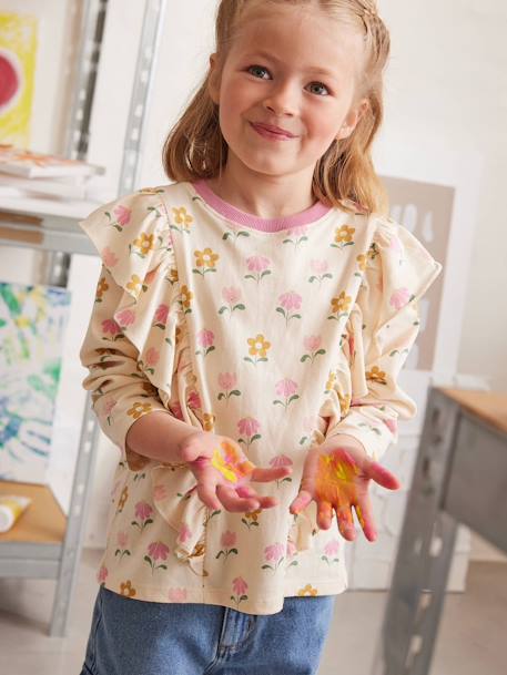 T-shirt à volants manches longues fille vanille - vertbaudet enfant 