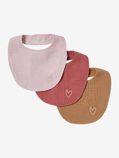 Lot 3 bavoirs naissance en gaze de coton lot bleu+lot rose - vertbaudet enfant 