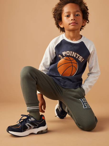 Sport joggingbroek van molton jongens korstmos+marineblauw - vertbaudet enfant 