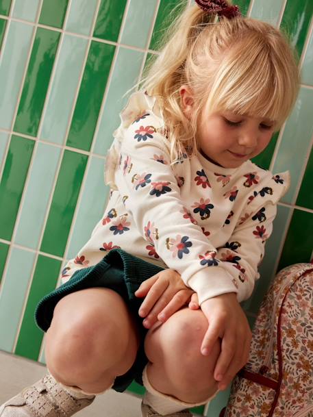 Short-rokje van ribfluweel met wikkeleffect Engels groen+groenblauw+oudroze+rood+rozen - vertbaudet enfant 