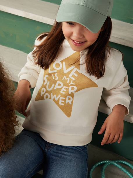 Basic meisjessweater met motief groengrijs+inktblauw+vanille - vertbaudet enfant 