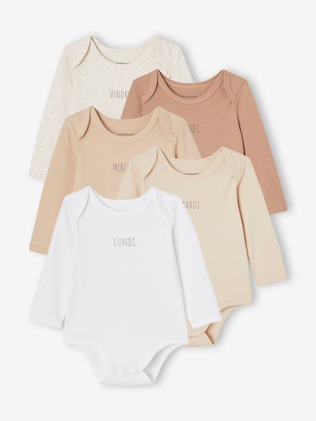 Lot 5 bodies manches longues BASICS bébé emmanchures US en coton bio lot blanc - vertbaudet enfant 