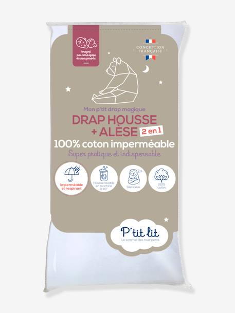 Drap magique 2 en 1 : drap-housse / alèse P'TIT LIT blanc - vertbaudet enfant 