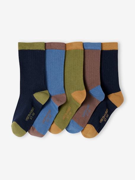 Garçon-Lot de 5 paires de chaussettes en côtes bicolores garçon