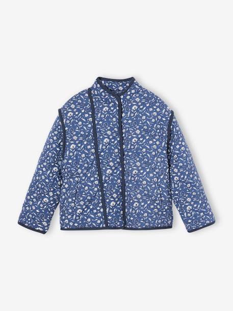 Veste à fleurs matelassée doublée sherpa fille bleu imprimé - vertbaudet enfant 