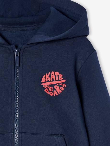 Sweat garçon zippé à capuche motif poitrine blanc chiné+bleu nuit+noix de pécan+rouge+turquoise - vertbaudet enfant 