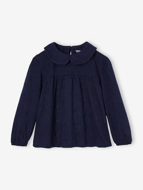 T-shirt blouse en broderie anglaise fille manches longues écru+marine+olive - vertbaudet enfant 