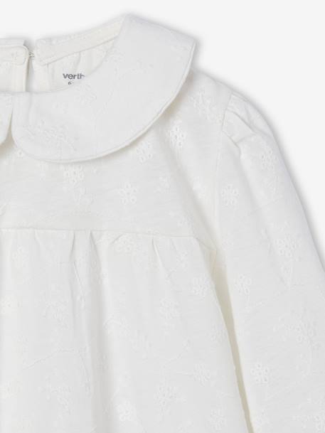 T-shirt blouse en broderie anglaise fille manches longues écru+marine+olive - vertbaudet enfant 