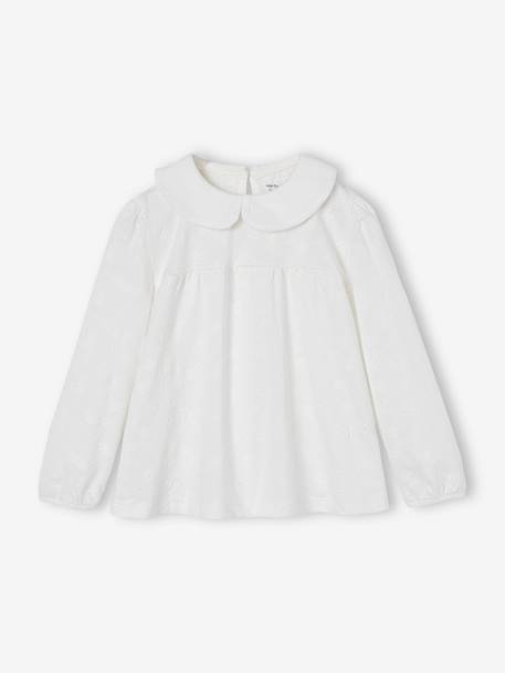 T-shirt blouse en broderie anglaise fille manches longues écru+marine+olive - vertbaudet enfant 