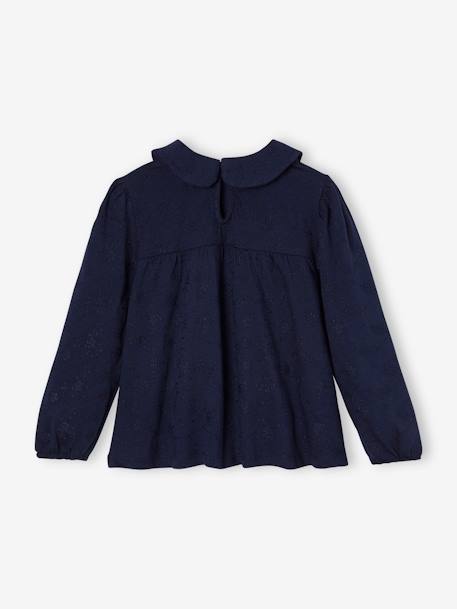 T-shirt blouse en broderie anglaise fille manches longues écru+marine+olive - vertbaudet enfant 