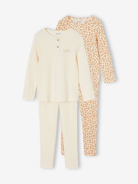 Lot de 2 pyjamas fille en côtes beige - vertbaudet enfant 