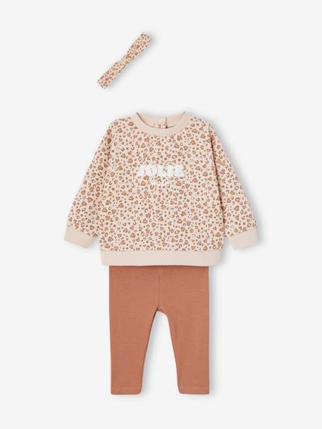 Ensemble bébé fille 3 pièces sweat + legging + bandeau personnalisable beige poudré+marine - vertbaudet enfant 