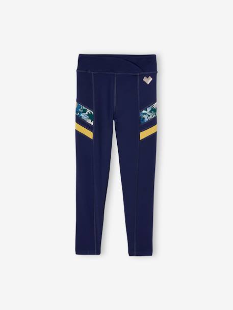 Legging sport matière technique fille bandes côtés fantaisie bleu nuit - vertbaudet enfant 