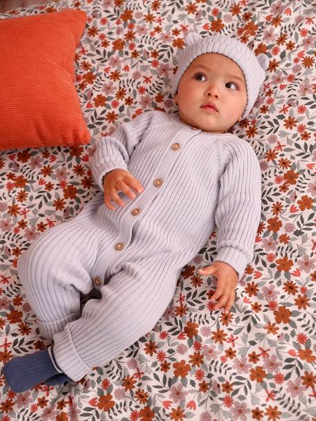 Ensemble bébé combinaison et bonnet à oreilles en tricot bleu pâle - vertbaudet enfant 