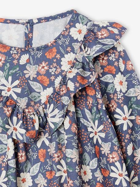 Robe à volant imprimée. fleurs fille écru+indigo - vertbaudet enfant 