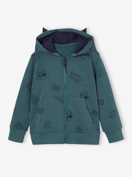 Sweat zippé capuche à oreilles sport garçon vert d'eau - vertbaudet enfant 