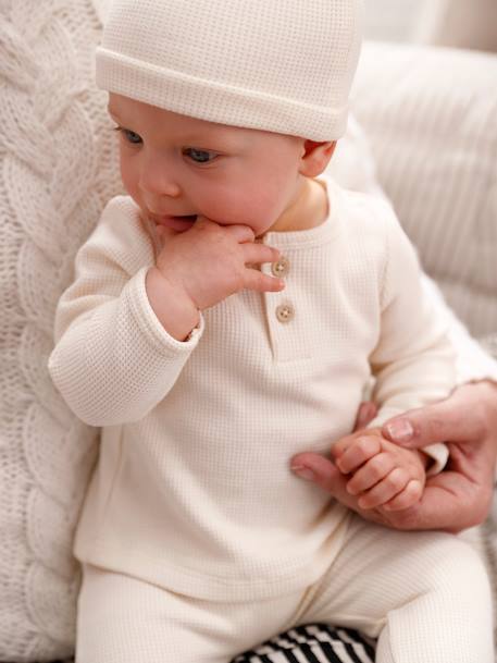 Ensemble naissance 3 pièces tee-shirt personnalisable legging bonnet écru - vertbaudet enfant 