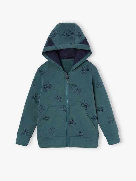 Sweat zippé capuche à oreilles sport garçon vert d'eau - vertbaudet enfant 