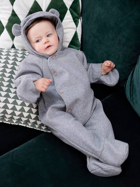 Combipilote bébé en drap de laine ouverture décalée gris chiné - vertbaudet enfant 