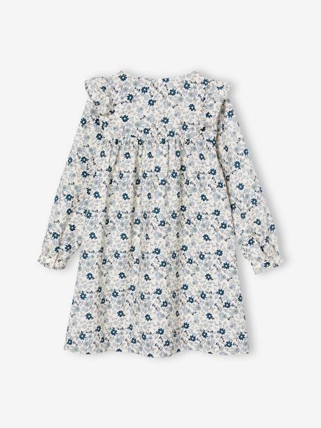Robe à volant imprimée. fleurs fille écru+indigo - vertbaudet enfant 