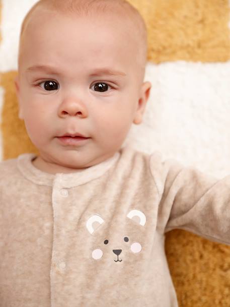 Pyjama bébé mixte velours animal personnalisable beige chiné+gris chiné - vertbaudet enfant 