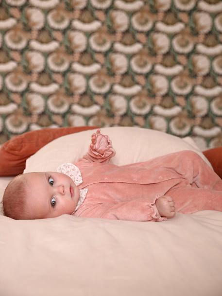 Pyjama bébé fille velours collerette imprimée rose poudré+vert sauge - vertbaudet enfant 