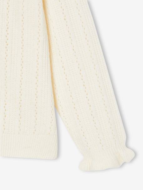 Gilet fille en maille mousseuse ajourée écru+vert sauge - vertbaudet enfant 