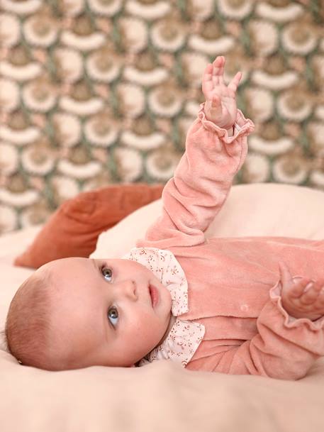 Pyjama bébé fille velours collerette imprimée rose poudré+vert sauge - vertbaudet enfant 