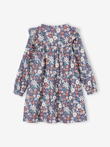 Robe à volant imprimée. fleurs fille écru+indigo - vertbaudet enfant 