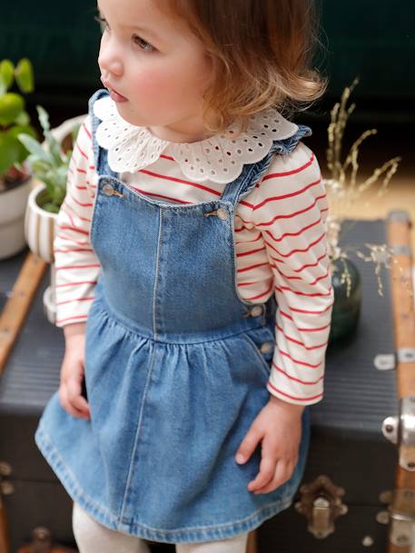 Robe salopette bébé en denim bretelles volantées stone - vertbaudet enfant 
