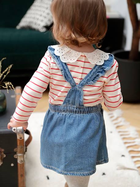 Robe salopette bébé en denim bretelles volantées stone - vertbaudet enfant 