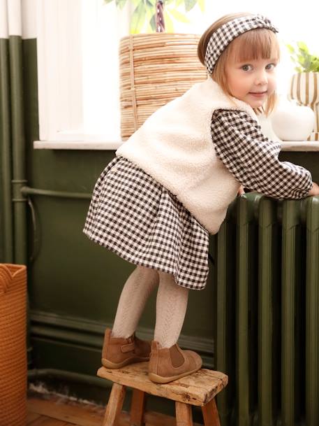 Ensemble 3 pièces bébé robe vichy + gilet + bandeau carreaux noir - vertbaudet enfant 