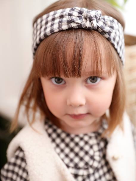 Ensemble 3 pièces bébé robe vichy + gilet + bandeau carreaux noir - vertbaudet enfant 