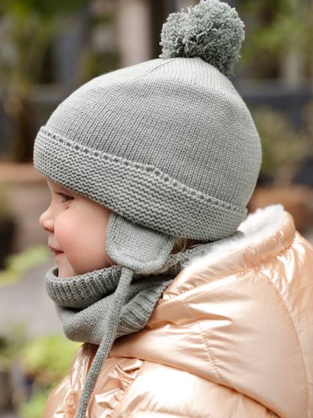 Ensemble bébé garçon bonnet + snood + moufles BASICS vert d'eau - vertbaudet enfant 