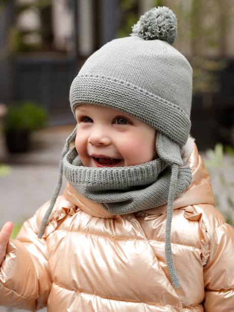 Ensemble bébé garçon bonnet + snood + moufles BASICS vert d'eau - vertbaudet enfant 