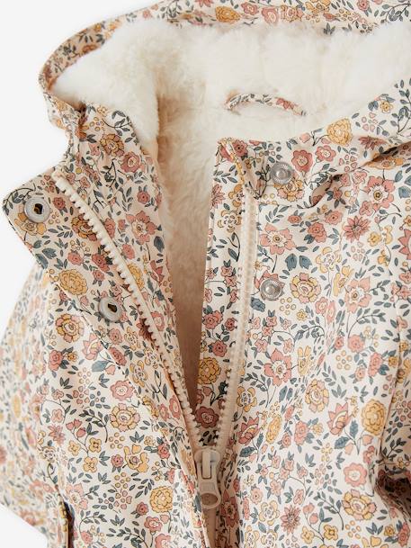 Ciré à capuche bébé fille imprimé fleurs et doublé bleu nuit+rose imprimé - vertbaudet enfant 