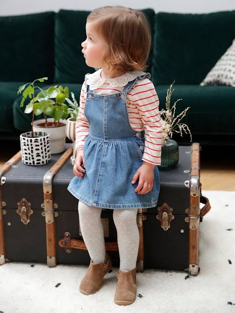 Robe salopette bébé en denim bretelles volantées stone - vertbaudet enfant 