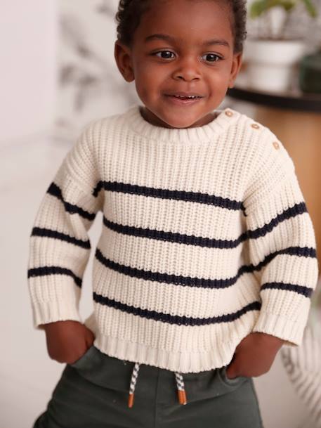 Pull bébé garçon en côte perlée beige chiné+écru+vert sauge - vertbaudet enfant 