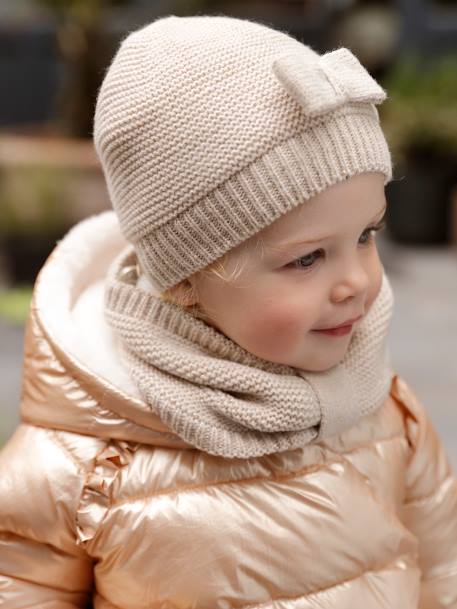 Ensemble bébé fille bonnet + snood + moufles noeuds écru - vertbaudet enfant 