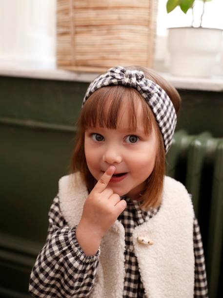 Ensemble 3 pièces bébé robe vichy + gilet + bandeau carreaux noir - vertbaudet enfant 
