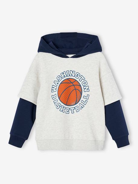 Jongenssweatshirt met dubbele mouwen en ballonopdruk in reliëf dennen+gemêleerd wit - vertbaudet enfant 