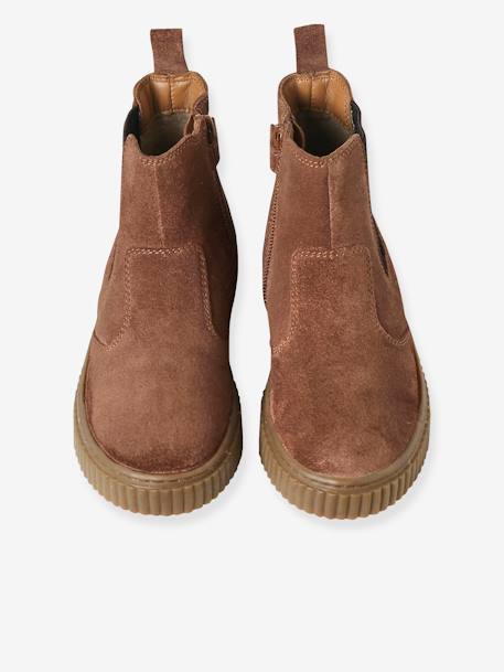Leren Chelsealaarzen meisjes met elastiek en rits beige+kameel+marineblauw - vertbaudet enfant 