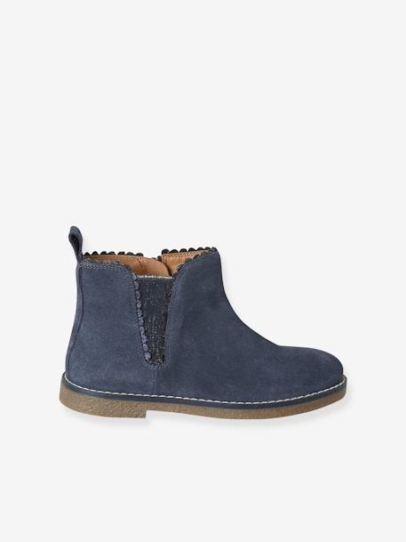 Boots enfant fille cuir élastiquées et zippées marine+or - vertbaudet enfant 