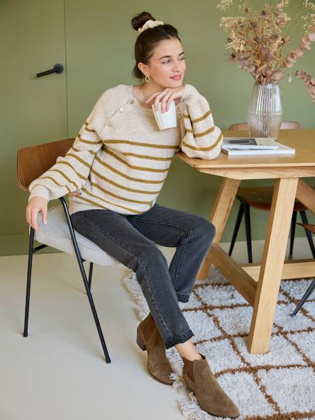 Pull style marinière grossesse et allaitement ouvertures raglan beige chiné+marine - vertbaudet enfant 