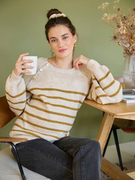 Pull style marinière grossesse et allaitement ouvertures raglan beige chiné+marine - vertbaudet enfant 