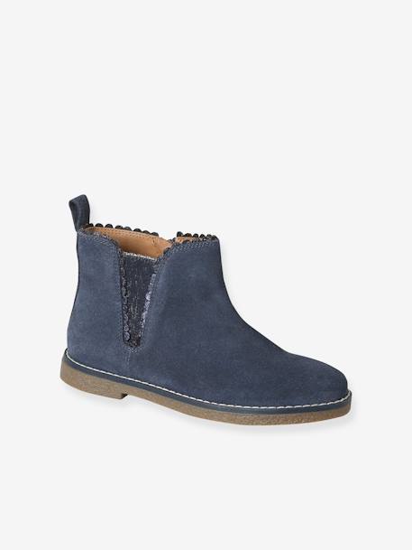Boots enfant fille cuir élastiquées et zippées marine+or - vertbaudet enfant 