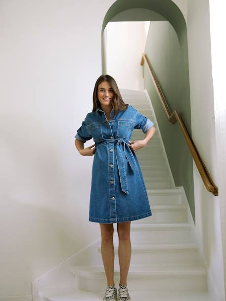 Robe chemise en jean grossesse et allaitement stone - vertbaudet enfant 