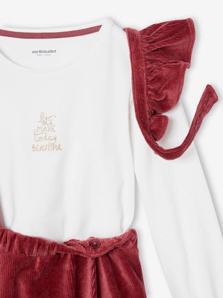 Ensemble t-shirt et jupe en velours à bretelles volantées fille prune - vertbaudet enfant 