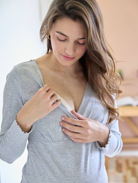 Ensemble 2 pièces pyjama de grossesse et allaitement gris chiné - vertbaudet enfant 